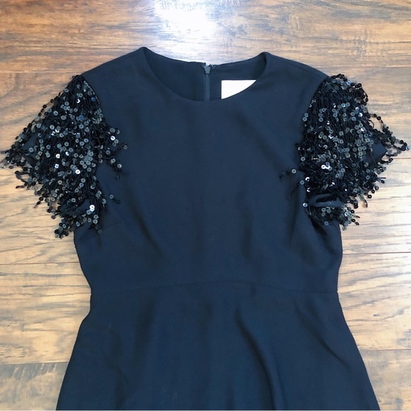 Kate Spade • Sequin Fringe Swing Dress black cap sleeve mini a-line cocktail - Picture 4 of 13